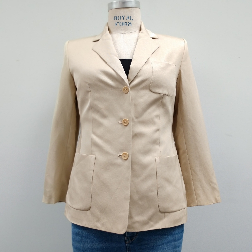 Talbots Petites Silk Cotton Blend Khaki Blazer 8P